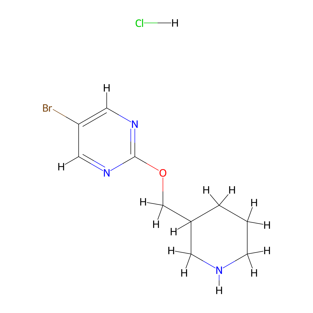 5-Bromo-2-[(piperidin-3-yl)methoxy]pyrimidine hydrochloride molecular structure, CAS 2379947-19-8