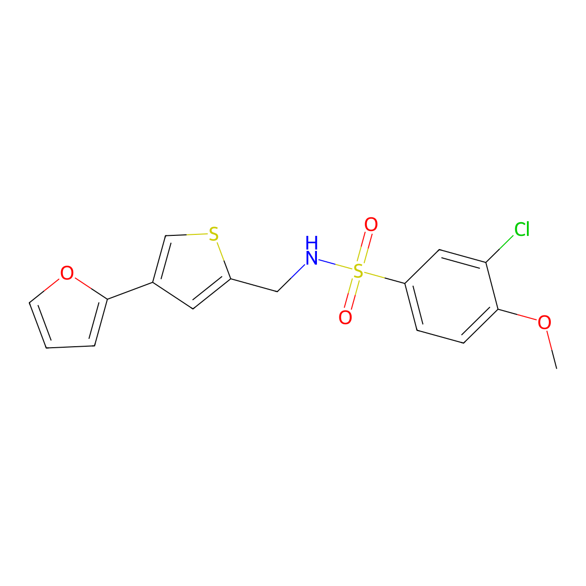 3-chloro-N-{[4-(furan-2-yl)thiophen-2-yl]methyl}-4-methoxybenzene-1-sulfonamide molecular structure, CAS 2379947-26-7