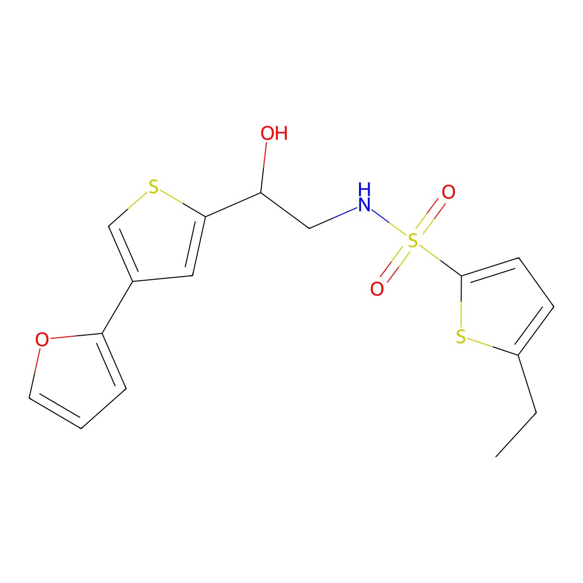 5-ethyl-N-{2-[4-(furan-2-yl)thiophen-2-yl]-2-hydroxyethyl}thiophene-2-sulfonamide molecular structure, CAS 2379947-27-8