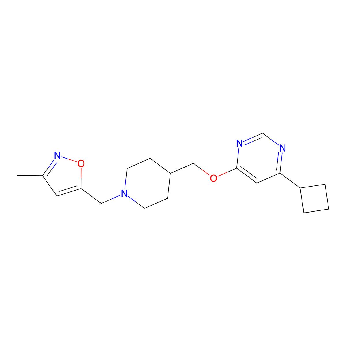 4-Cyclobutyl-6-({1-[(3-methyl-1,2-oxazol-5-yl)methyl]piperidin-4-yl}methoxy)pyrimidine molecular structure, CAS 2379947-47-2