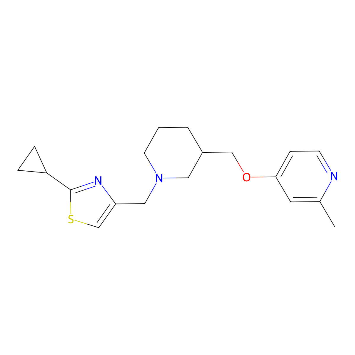 4-({1-[(2-Cyclopropyl-1,3-thiazol-4-yl)methyl]piperidin-3-yl}methoxy)-2-methylpyridine molecular structure, CAS 2379947-57-4
