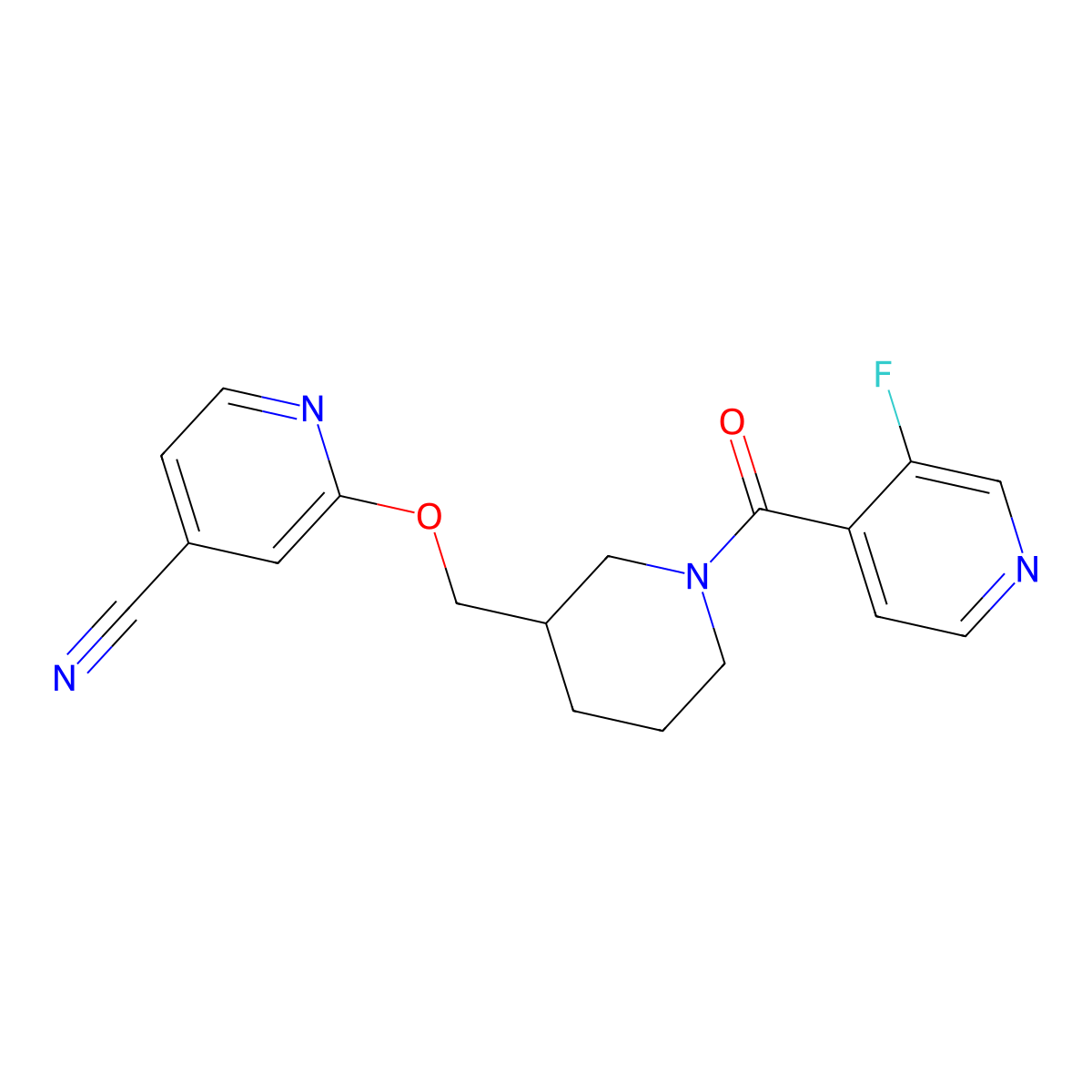 2-{[1-(3-Fluoropyridine-4-carbonyl)piperidin-3-yl]methoxy}pyridine-4-carbonitrile molecular structure, CAS 2379947-61-0