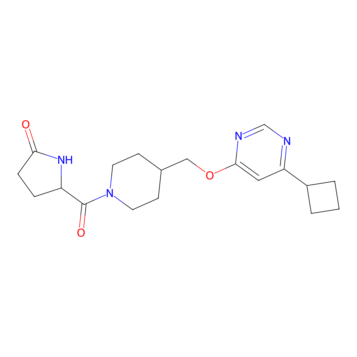 5-(4-{[(6-Cyclobutylpyrimidin-4-yl)oxy]methyl}piperidine-1-carbonyl)pyrrolidin-2-one molecular structure, CAS 2379947-65-4