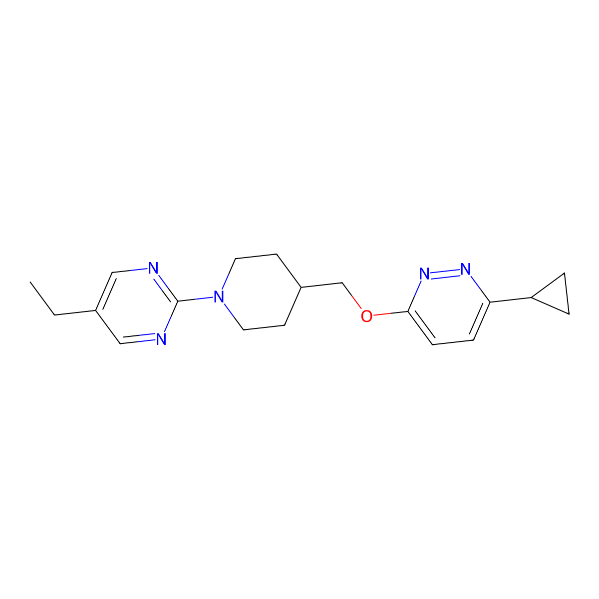 3-Cyclopropyl-6-{[1-(5-ethylpyrimidin-2-yl)piperidin-4-yl]methoxy}pyridazine molecular structure, CAS 2379947-66-5