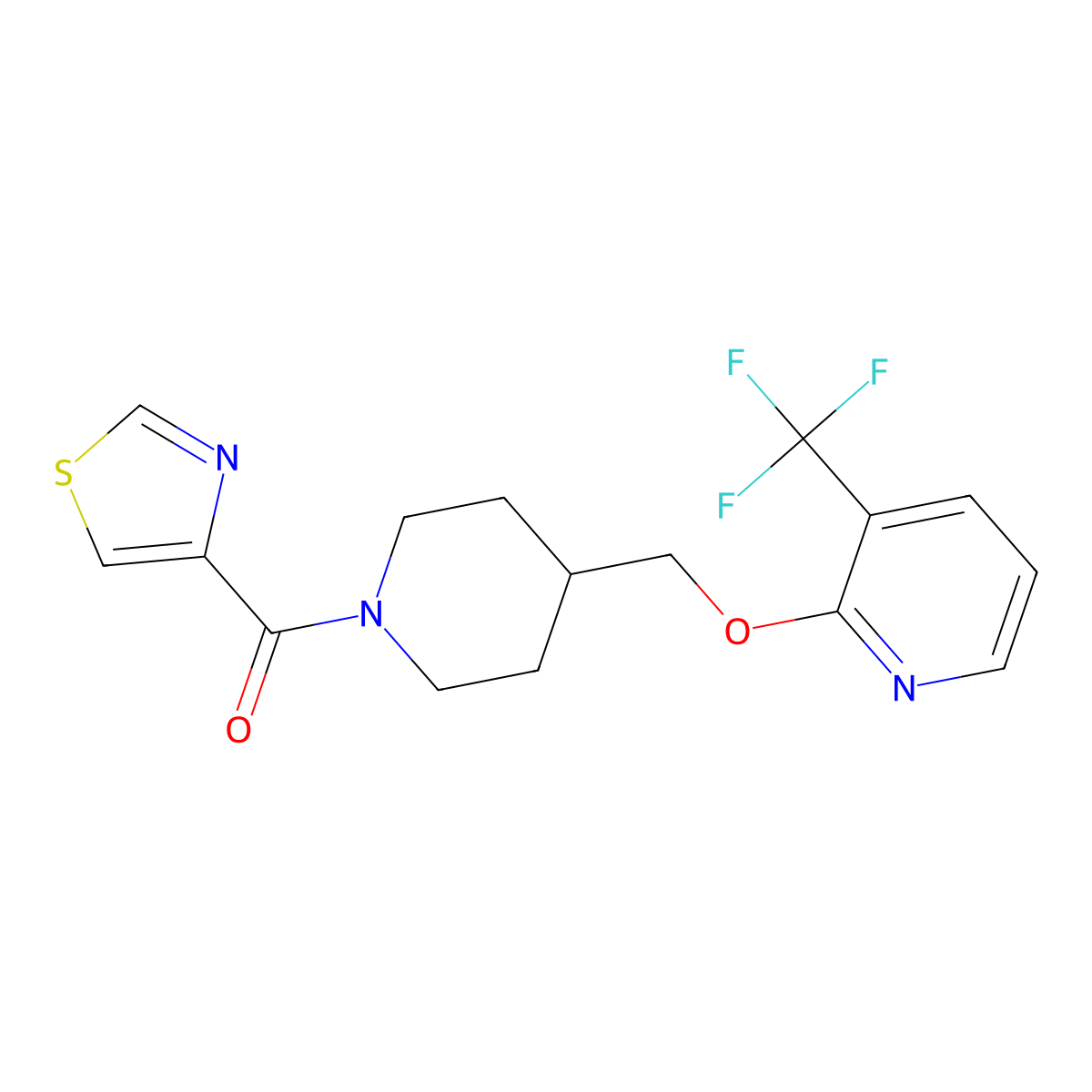 2-{[1-(1,3-Thiazole-4-carbonyl)piperidin-4-yl]methoxy}-3-(trifluoromethyl)pyridine molecular structure, CAS 2379947-69-8