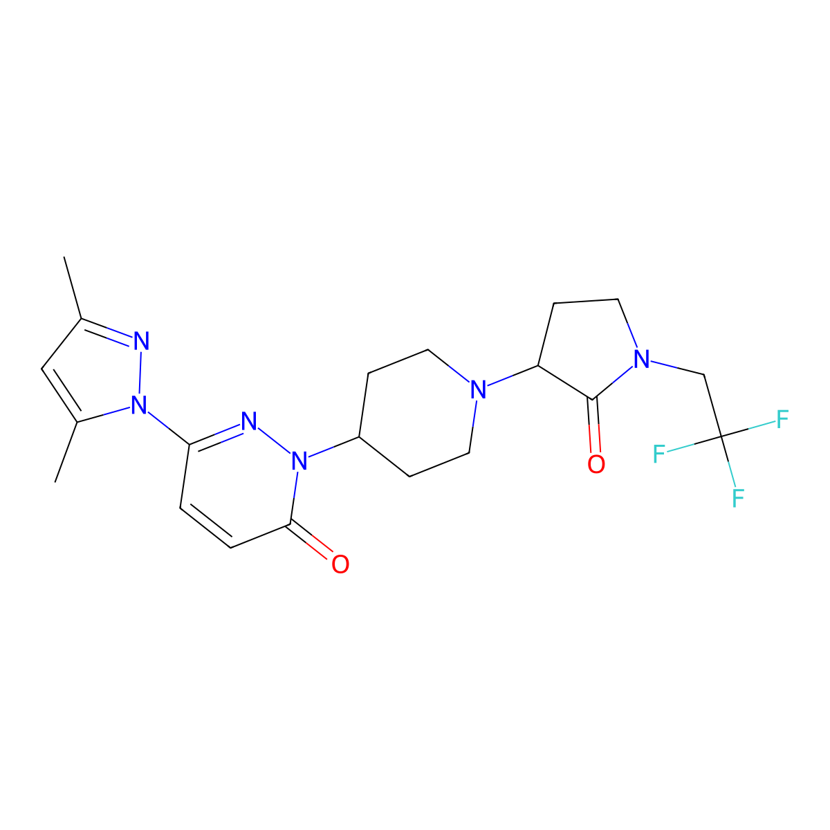 6-(3,5-dimethyl-1H-pyrazol-1-yl)-2-{1-[2-oxo-1-(2,2,2-trifluoroethyl)pyrrolidin-3-yl]piperidin-4-yl}-2,3-dihydropyridazin-3-one molecular structure, CAS 2379947-70-1