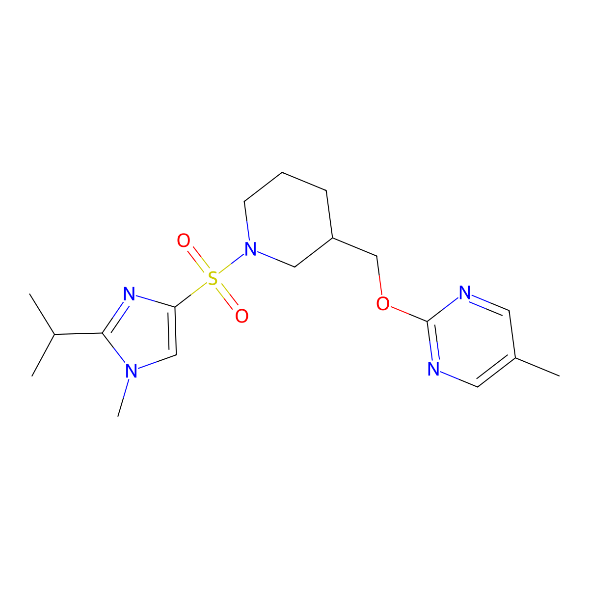 5-methyl-2-[(1-{[1-methyl-2-(propan-2-yl)-1H-imidazol-4-yl]sulfonyl}piperidin-3-yl)methoxy]pyrimidine molecular structure, CAS 2379947-87-0