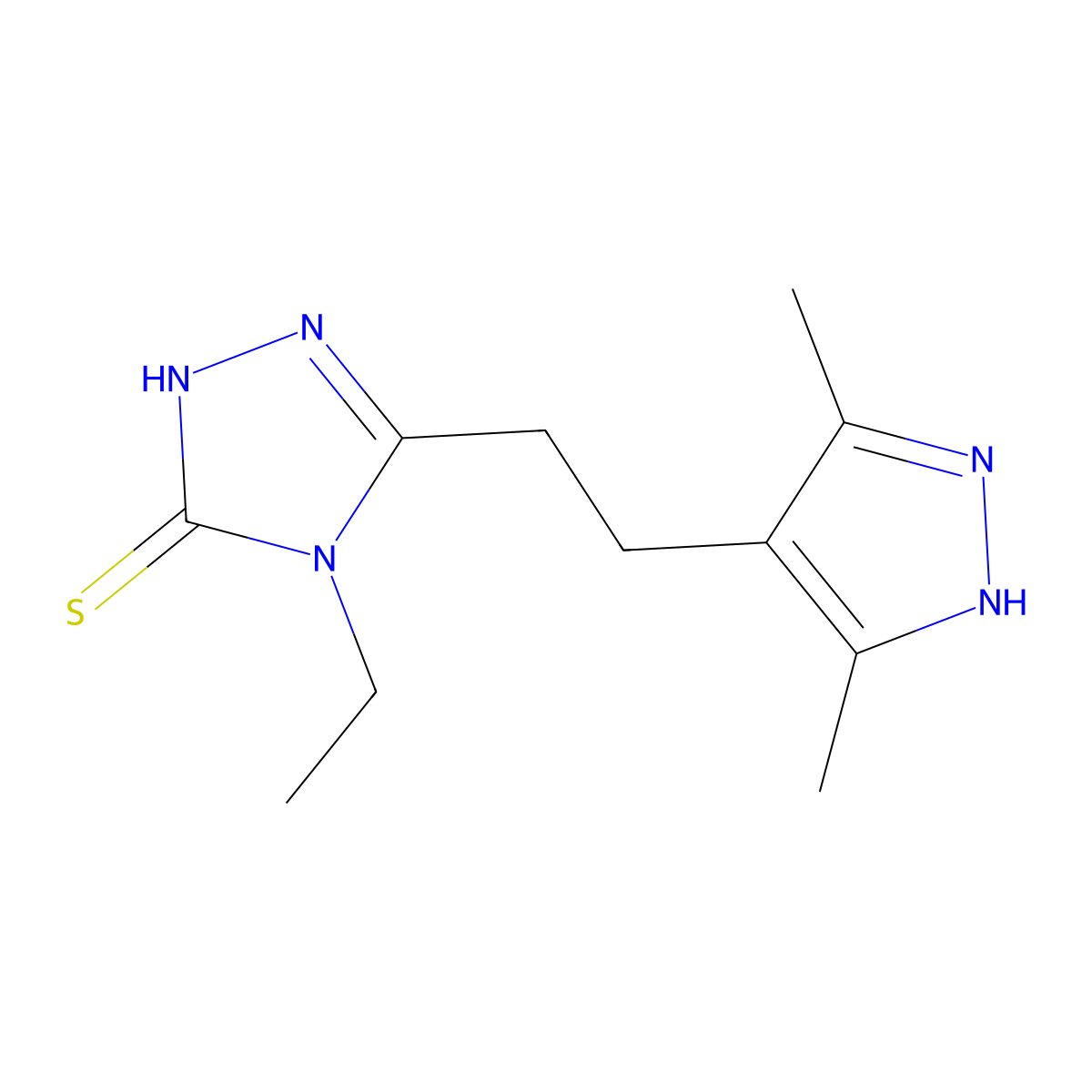 3-[2-(3,5-dimethyl-1H-pyrazol-4-yl)ethyl]-4-ethyl-4,5-dihydro-1H-1,2,4-triazole-5-thione molecular structure, CAS 2379948-07-7