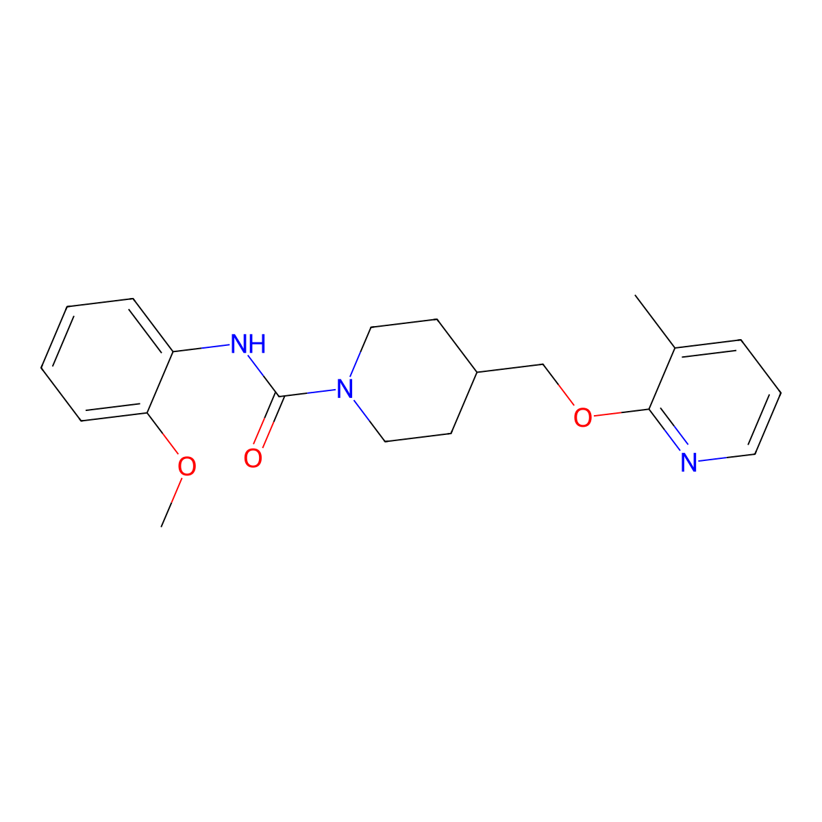 N-(2-methoxyphenyl)-4-{[(3-methylpyridin-2-yl)oxy]methyl}piperidine-1-carboxamide molecular structure, CAS 2379948-12-4