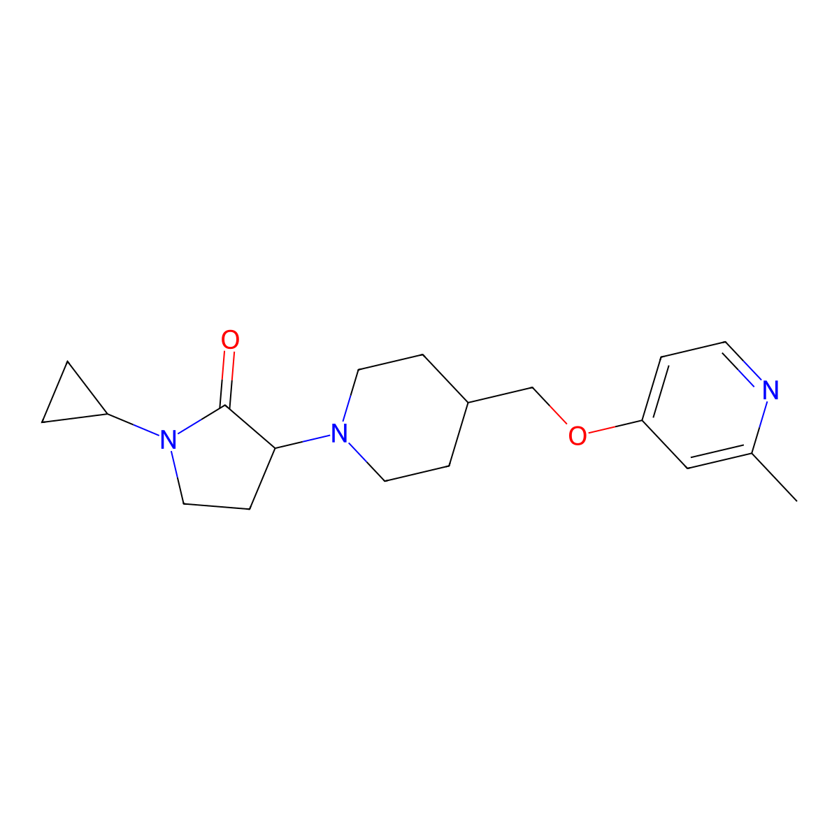 1-Cyclopropyl-3-(4-{[(2-methylpyridin-4-yl)oxy]methyl}piperidin-1-yl)pyrrolidin-2-one molecular structure, CAS 2379948-31-7