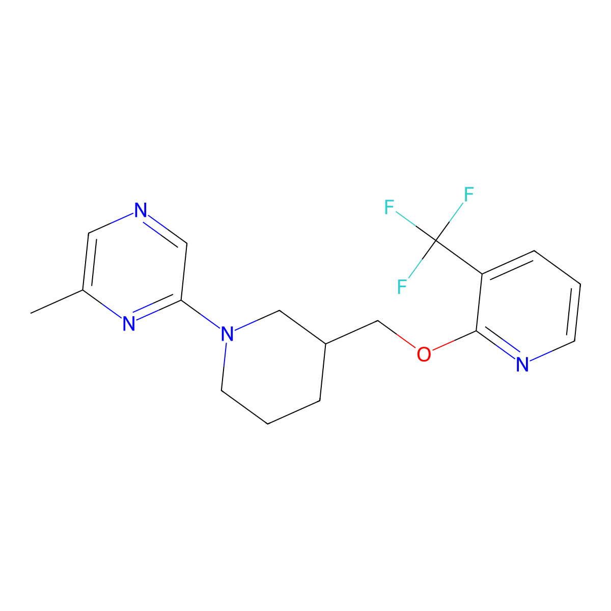 2-Methyl-6-[3-({[3-(trifluoromethyl)pyridin-2-yl]oxy}methyl)piperidin-1-yl]pyrazine molecular structure, CAS 2379948-65-7