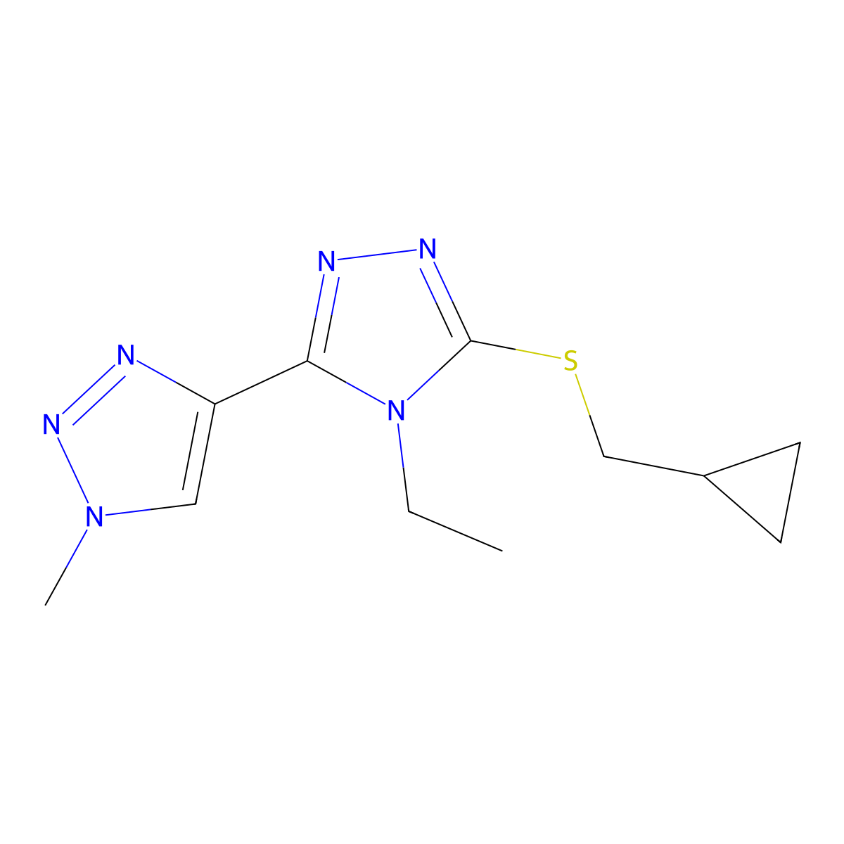 3-[(cyclopropylmethyl)sulfanyl]-4-ethyl-5-(1-methyl-1H-1,2,3-triazol-4-yl)-4H-1,2,4-triazole molecular structure, CAS 2379948-72-6