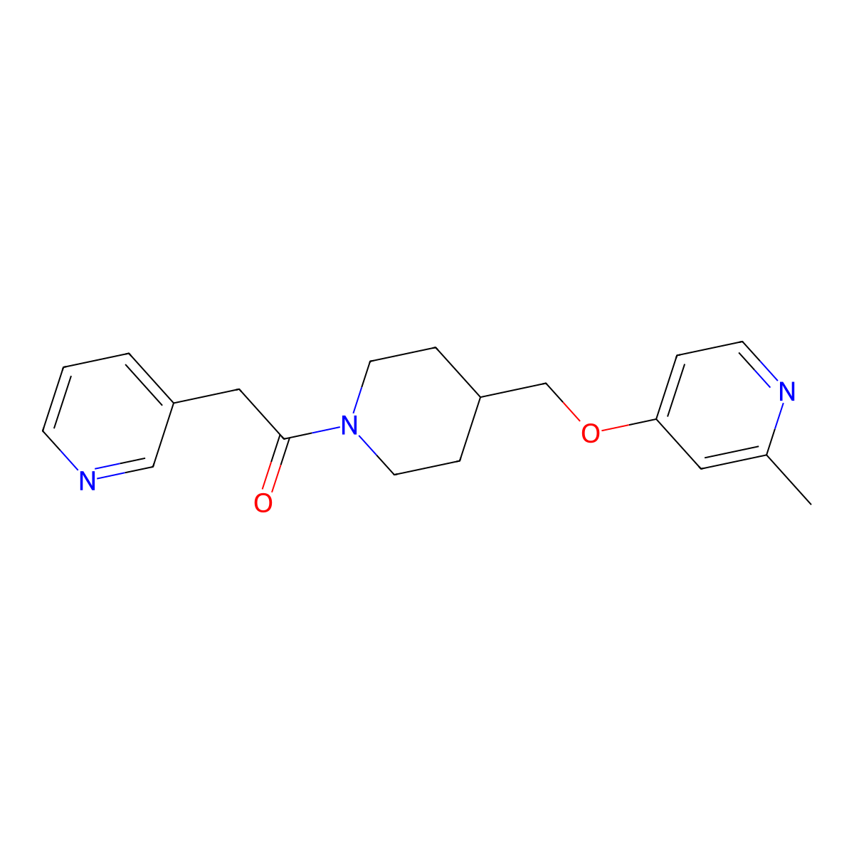 1-(4-{[(2-Methylpyridin-4-yl)oxy]methyl}piperidin-1-yl)-2-(pyridin-3-yl)ethan-1-one molecular structure, CAS 2379948-73-7