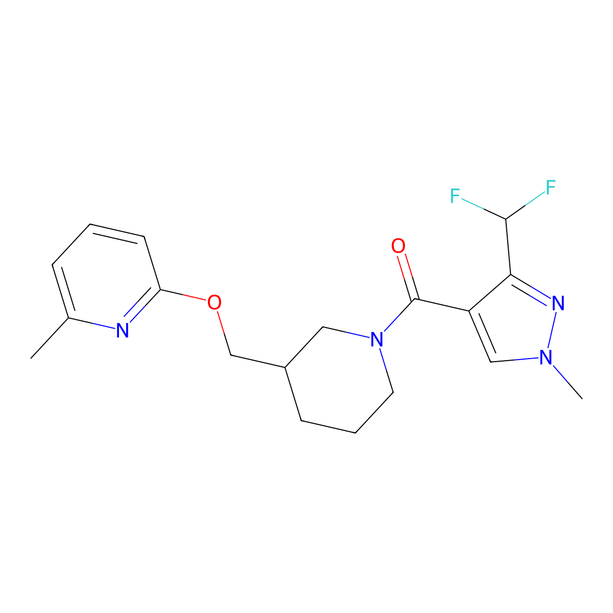 2-({1-[3-(difluoromethyl)-1-methyl-1H-pyrazole-4-carbonyl]piperidin-3-yl}methoxy)-6-methylpyridine molecular structure, CAS 2379948-78-2