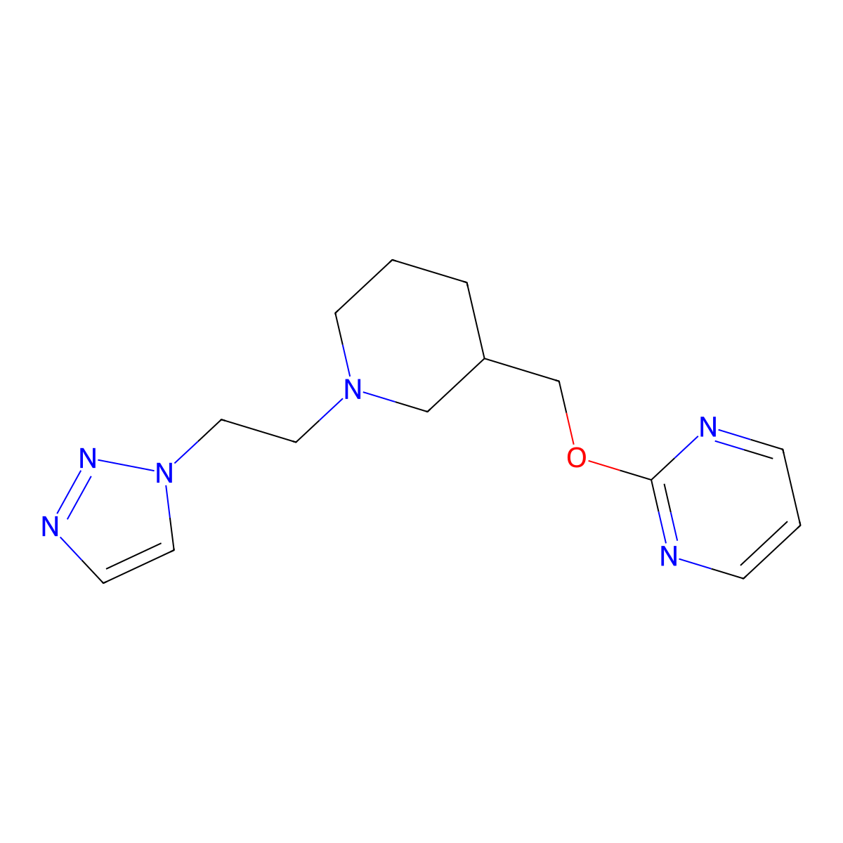 2-({1-[2-(1H-1,2,3-triazol-1-yl)ethyl]piperidin-3-yl}methoxy)pyrimidine molecular structure, CAS 2379948-90-8