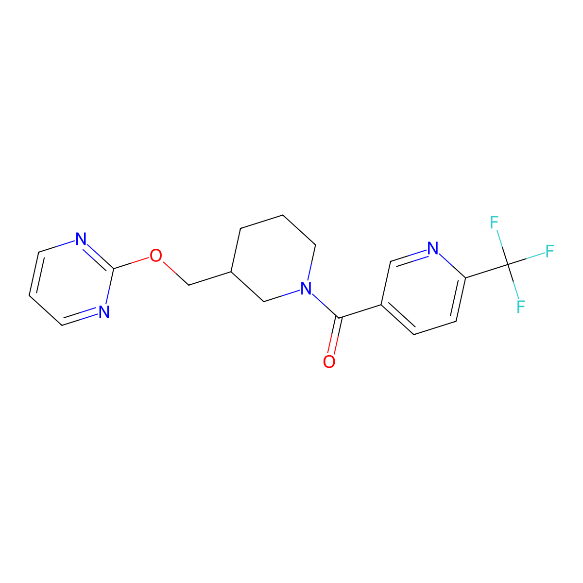 2-({1-[6-(Trifluoromethyl)pyridine-3-carbonyl]piperidin-3-yl}methoxy)pyrimidine molecular structure, CAS 2379948-93-1
