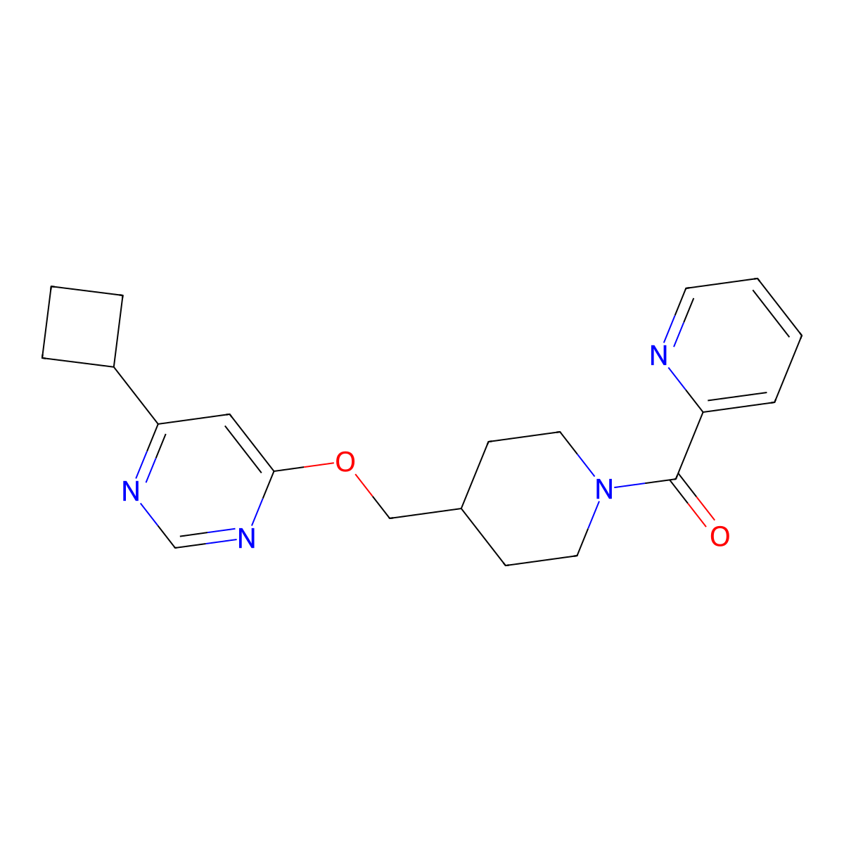 4-Cyclobutyl-6-{[1-(pyridine-2-carbonyl)piperidin-4-yl]methoxy}pyrimidine molecular structure, CAS 2379949-01-4