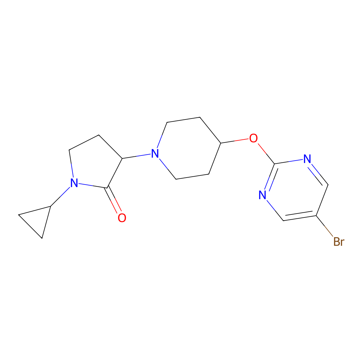 3-{4-[(5-Bromopyrimidin-2-yl)oxy]piperidin-1-yl}-1-cyclopropylpyrrolidin-2-one molecular structure, CAS 2379949-02-5