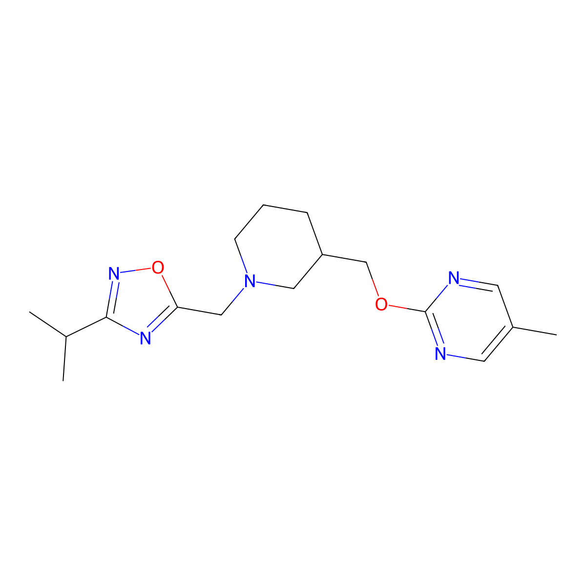 5-Methyl-2-[(1-{[3-(propan-2-yl)-1,2,4-oxadiazol-5-yl]methyl}piperidin-3-yl)methoxy]pyrimidine molecular structure, CAS 2379949-10-5