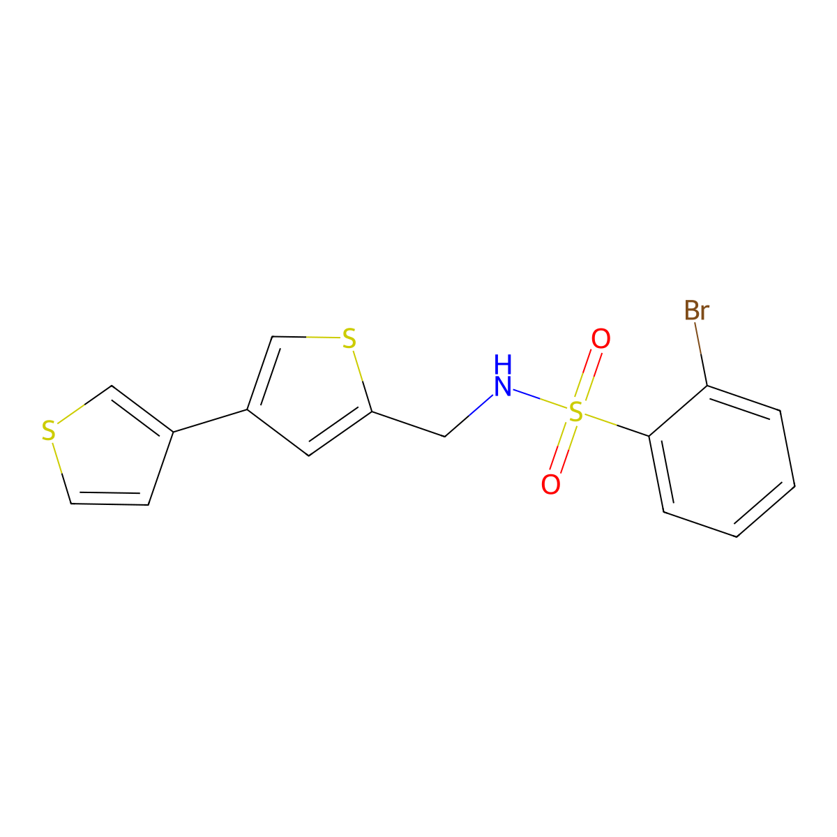 N-({[3,3'-bithiophene]-5-yl}methyl)-2-bromobenzene-1-sulfonamide molecular structure, CAS 2379949-13-8