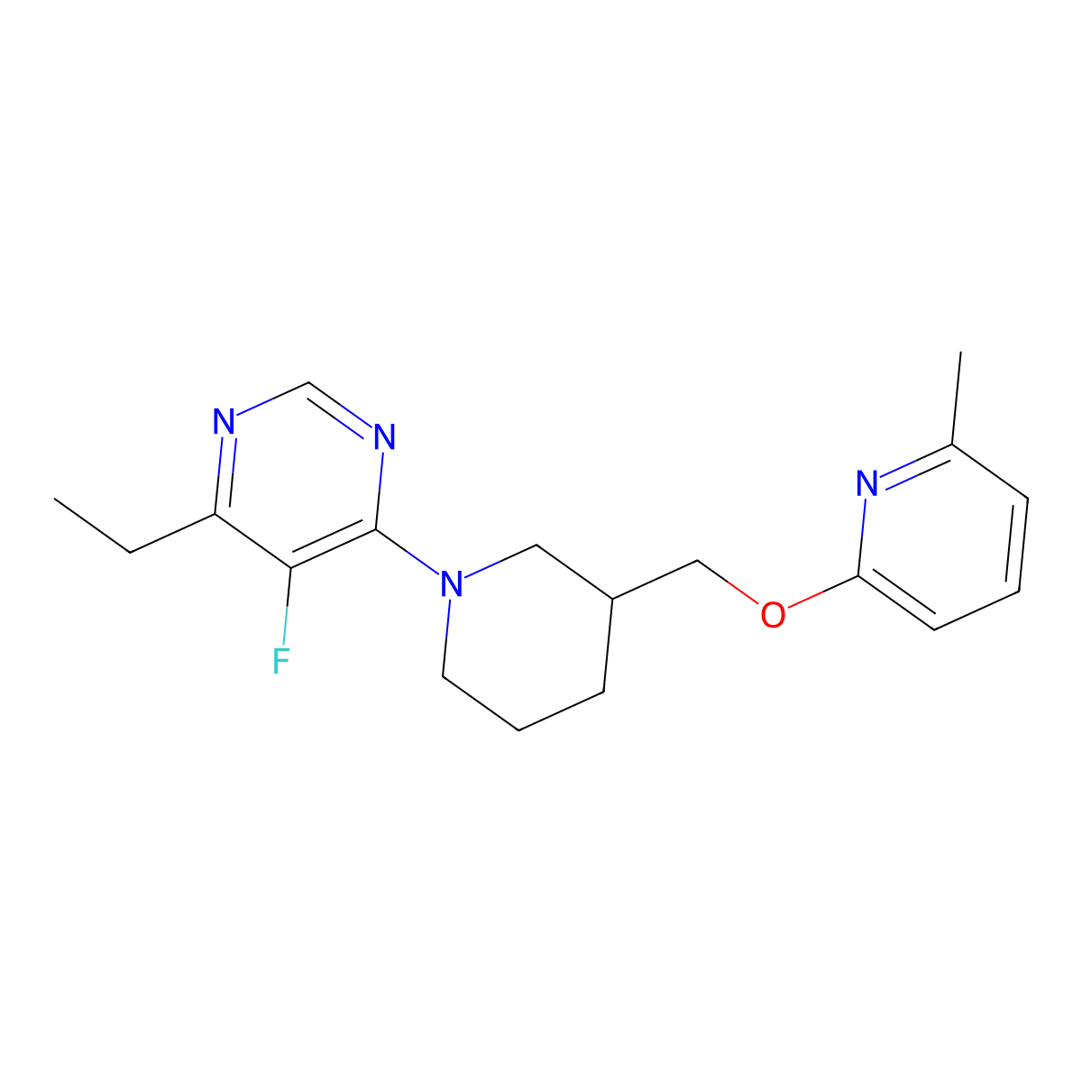 4-Ethyl-5-fluoro-6-(3-{[(6-methylpyridin-2-yl)oxy]methyl}piperidin-1-yl)pyrimidine molecular structure, CAS 2379949-23-0