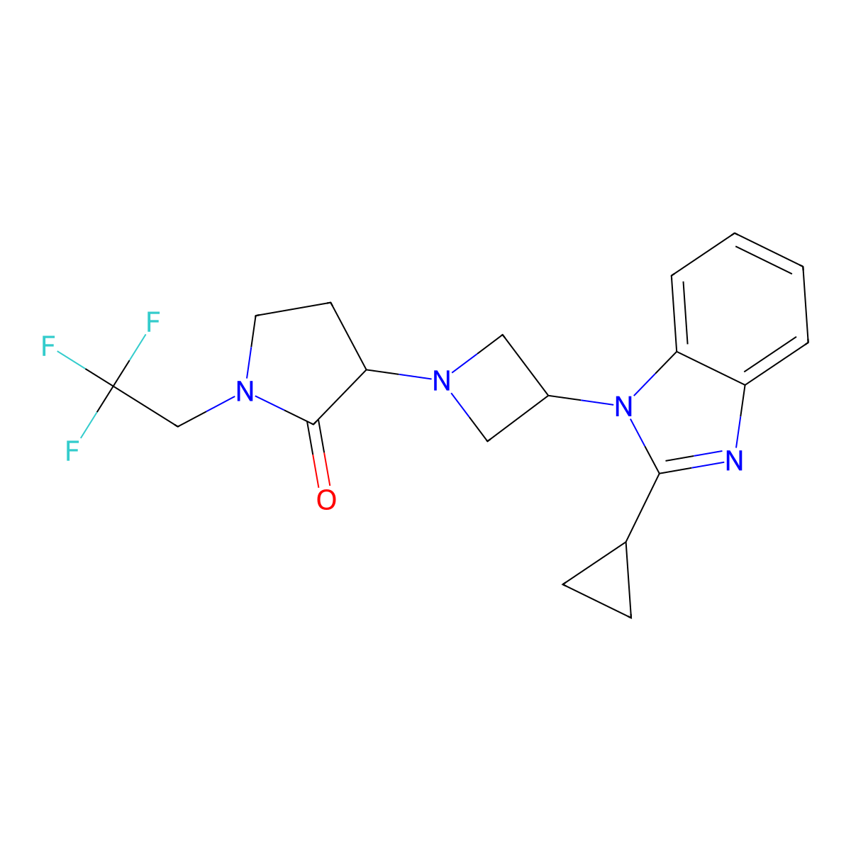 3-[3-(2-cyclopropyl-1H-1,3-benzodiazol-1-yl)azetidin-1-yl]-1-(2,2,2-trifluoroethyl)pyrrolidin-2-one molecular structure, CAS 2379949-24-1