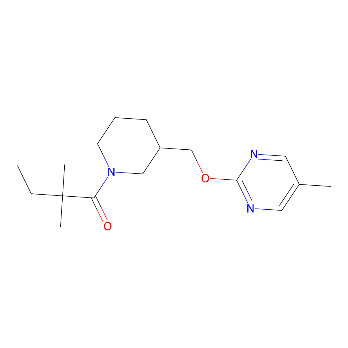 2,2-Dimethyl-1-(3-{[(5-methylpyrimidin-2-yl)oxy]methyl}piperidin-1-yl)butan-1-one molecular structure, CAS 2379949-27-4