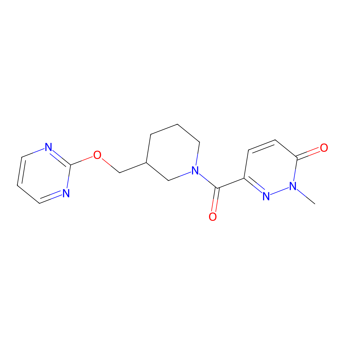 2-Methyl-6-{3-[(pyrimidin-2-yloxy)methyl]piperidine-1-carbonyl}-2,3-dihydropyridazin-3-one molecular structure, CAS 2379949-33-2