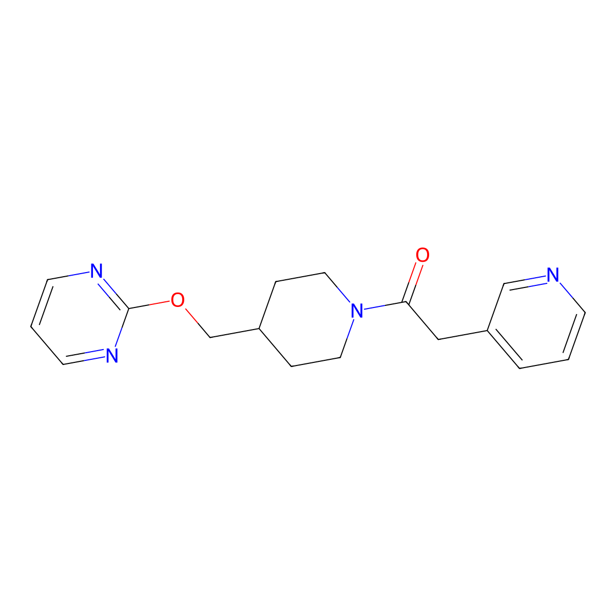 2-(Pyridin-3-yl)-1-{4-[(pyrimidin-2-yloxy)methyl]piperidin-1-yl}ethan-1-one molecular structure, CAS 2379949-43-4