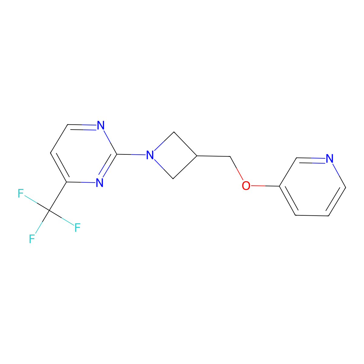 2-{3-[(Pyridin-3-yloxy)methyl]azetidin-1-yl}-4-(trifluoromethyl)pyrimidine molecular structure, CAS 2379949-47-8