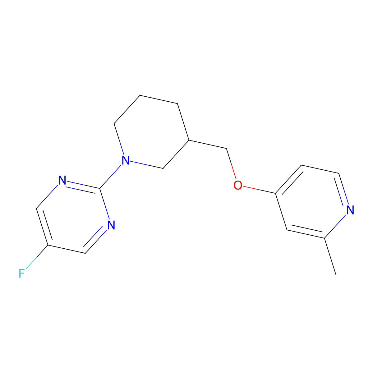 5-Fluoro-2-(3-{[(2-methylpyridin-4-yl)oxy]methyl}piperidin-1-yl)pyrimidine molecular structure, CAS 2379949-51-4