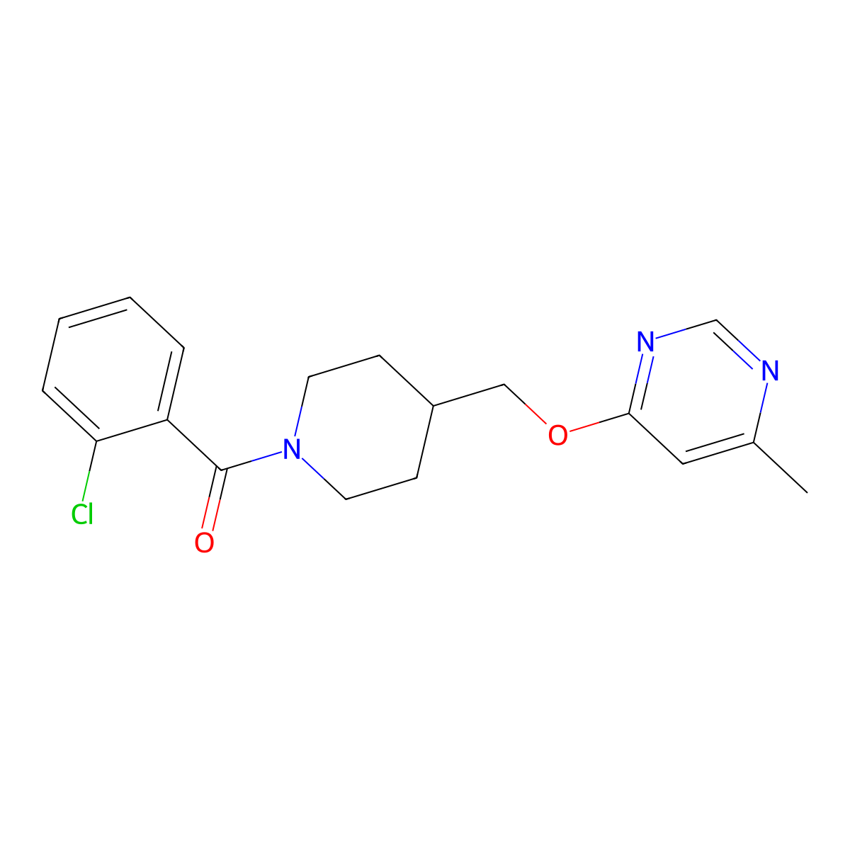 4-{[1-(2-Chlorobenzoyl)piperidin-4-yl]methoxy}-6-methylpyrimidine molecular structure, CAS 2379949-52-5