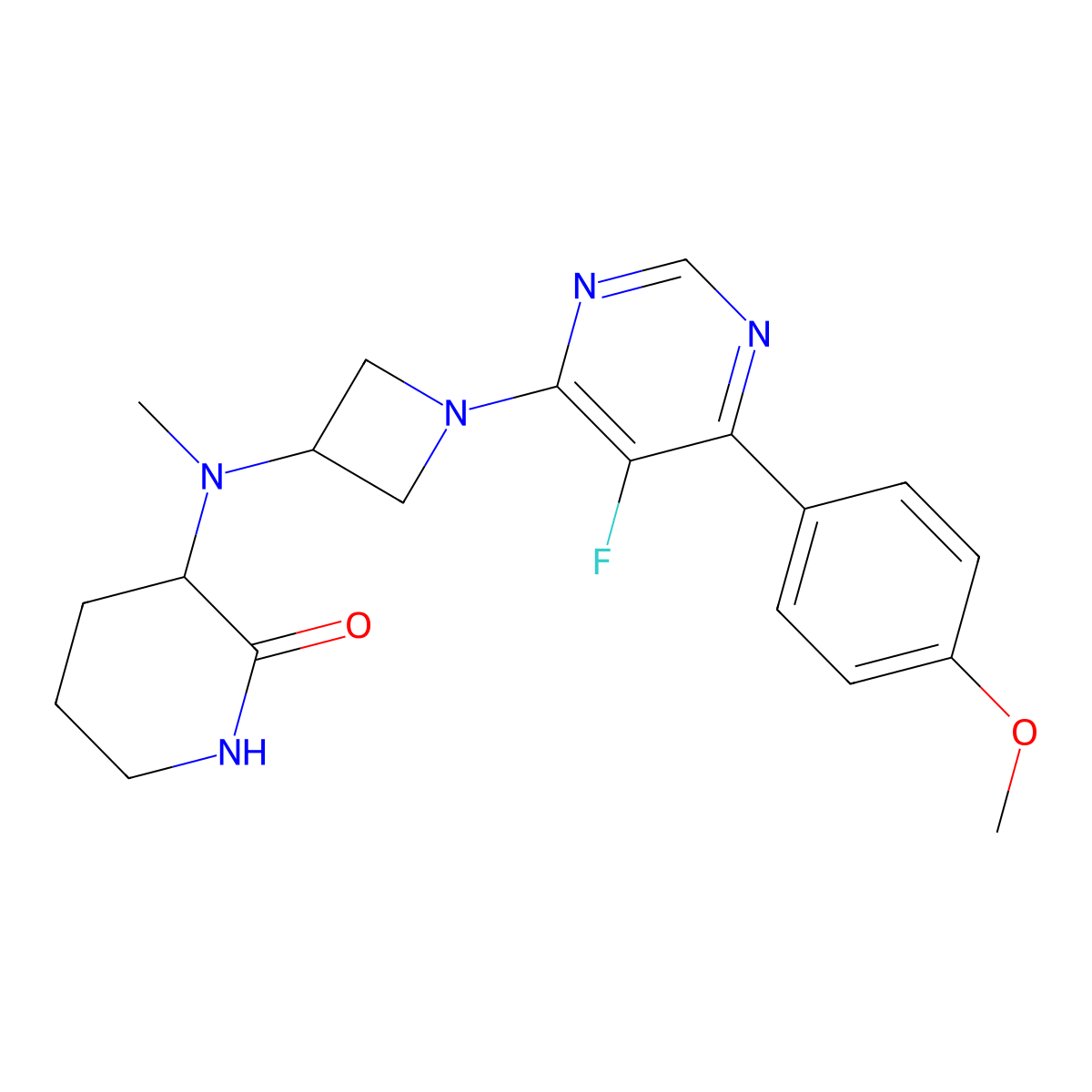 3-({1-[5-Fluoro-6-(4-methoxyphenyl)pyrimidin-4-yl]azetidin-3-yl}(methyl)amino)piperidin-2-one molecular structure, CAS 2379949-53-6