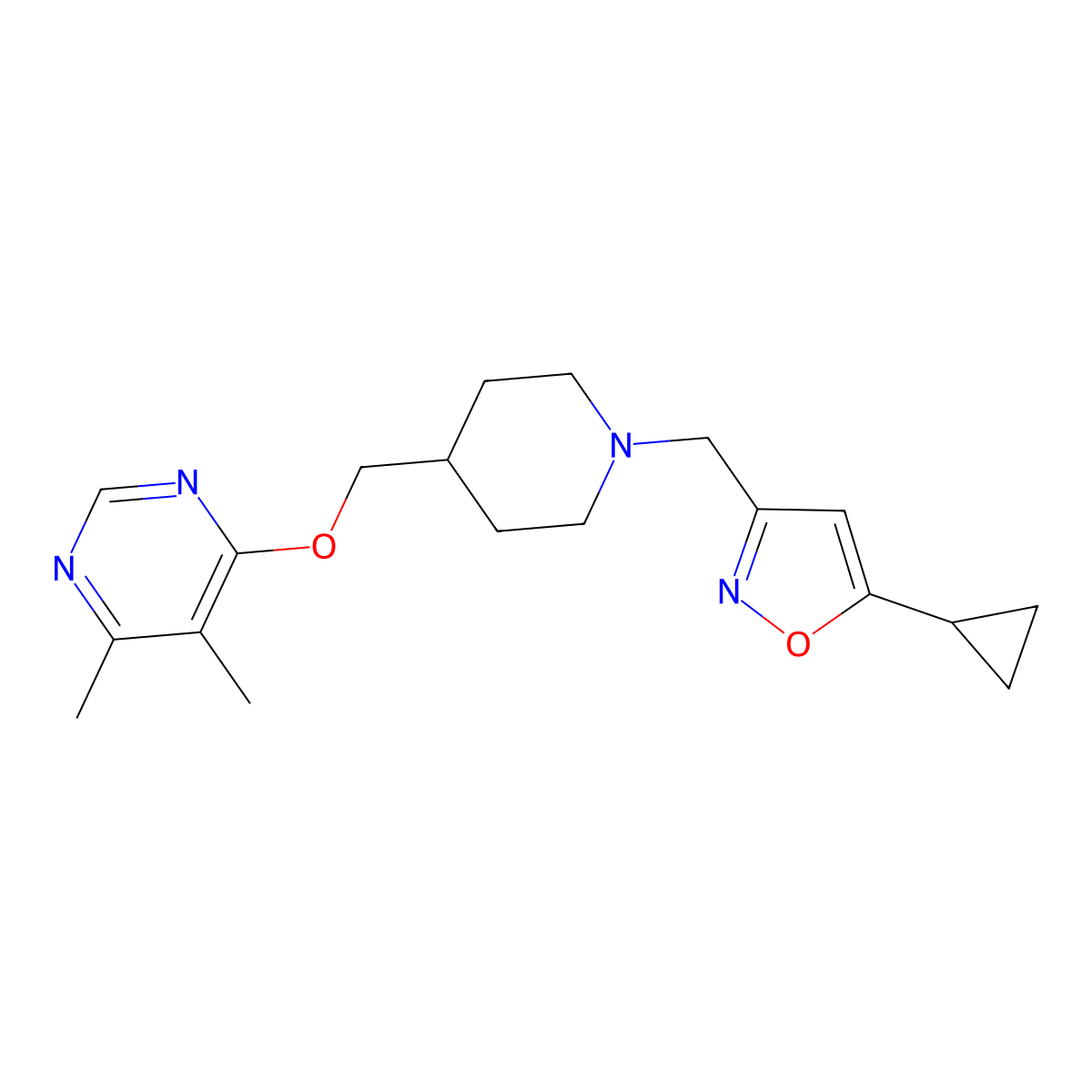 4-({1-[(5-Cyclopropyl-1,2-oxazol-3-yl)methyl]piperidin-4-yl}methoxy)-5,6-dimethylpyrimidine molecular structure, CAS 2379949-58-1