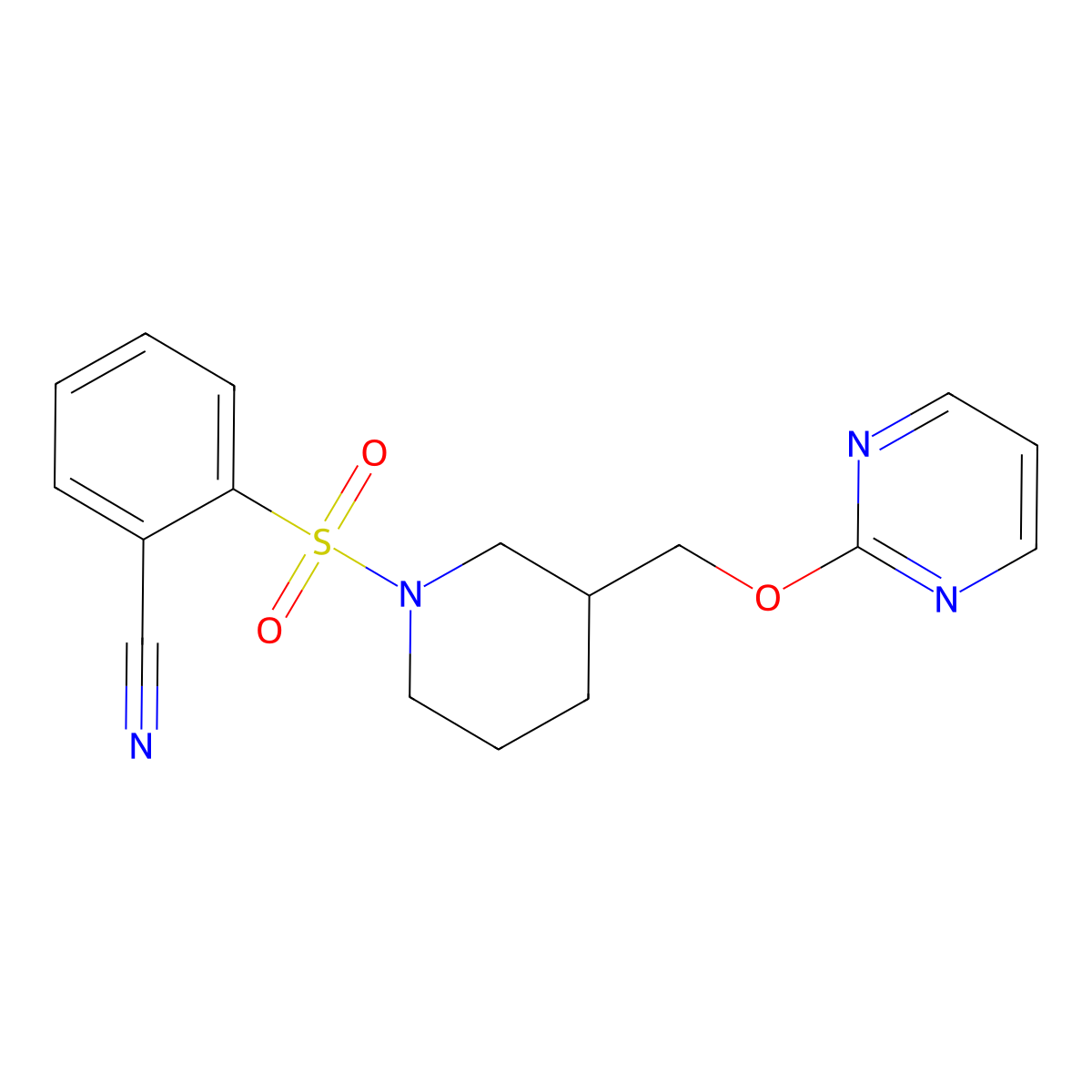 2-({3-[(Pyrimidin-2-yloxy)methyl]piperidin-1-yl}sulfonyl)benzonitrile molecular structure, CAS 2379949-68-3