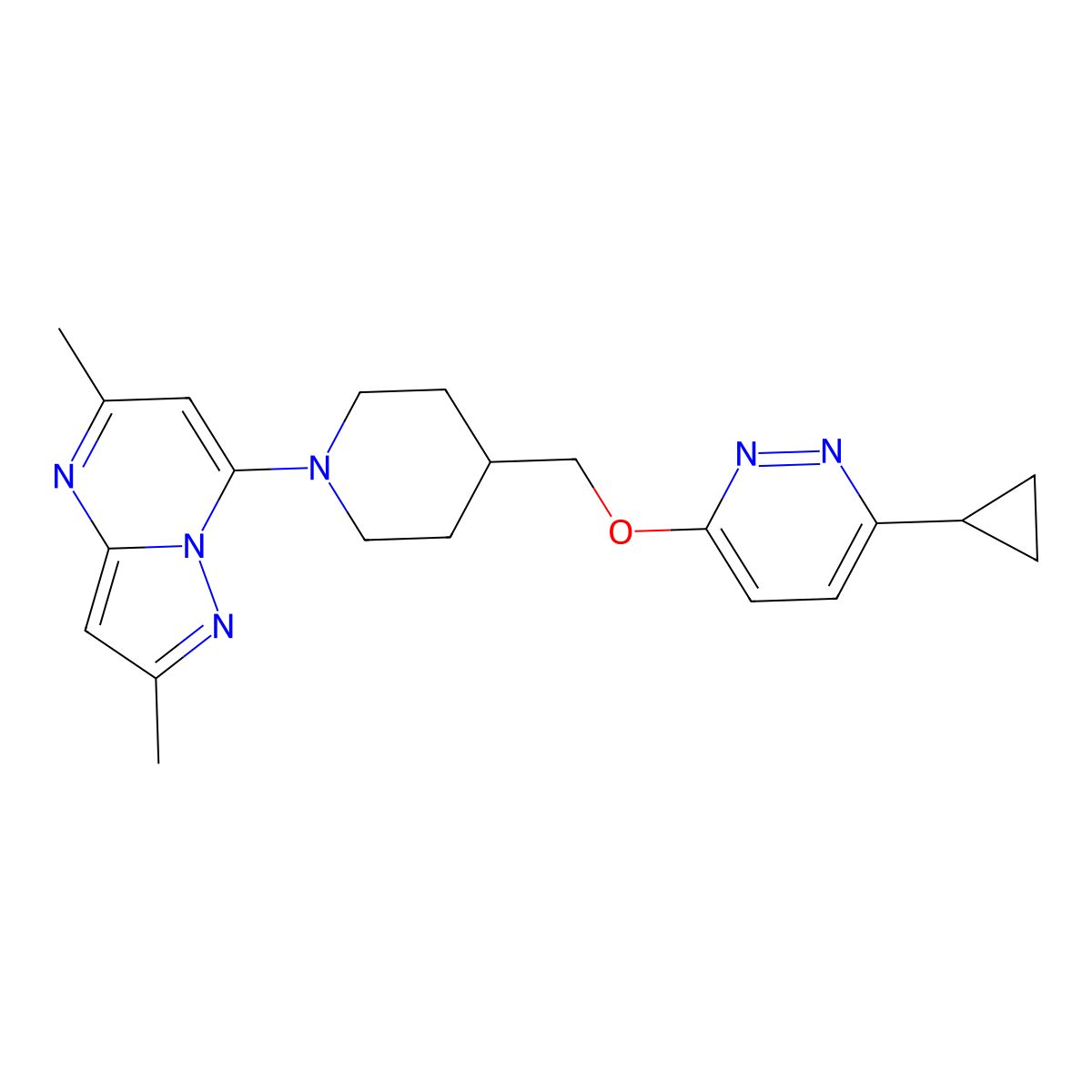 3-Cyclopropyl-6-[(1-{2,5-dimethylpyrazolo[1,5-a]pyrimidin-7-yl}piperidin-4-yl)methoxy]pyridazine molecular structure, CAS 2379949-69-4
