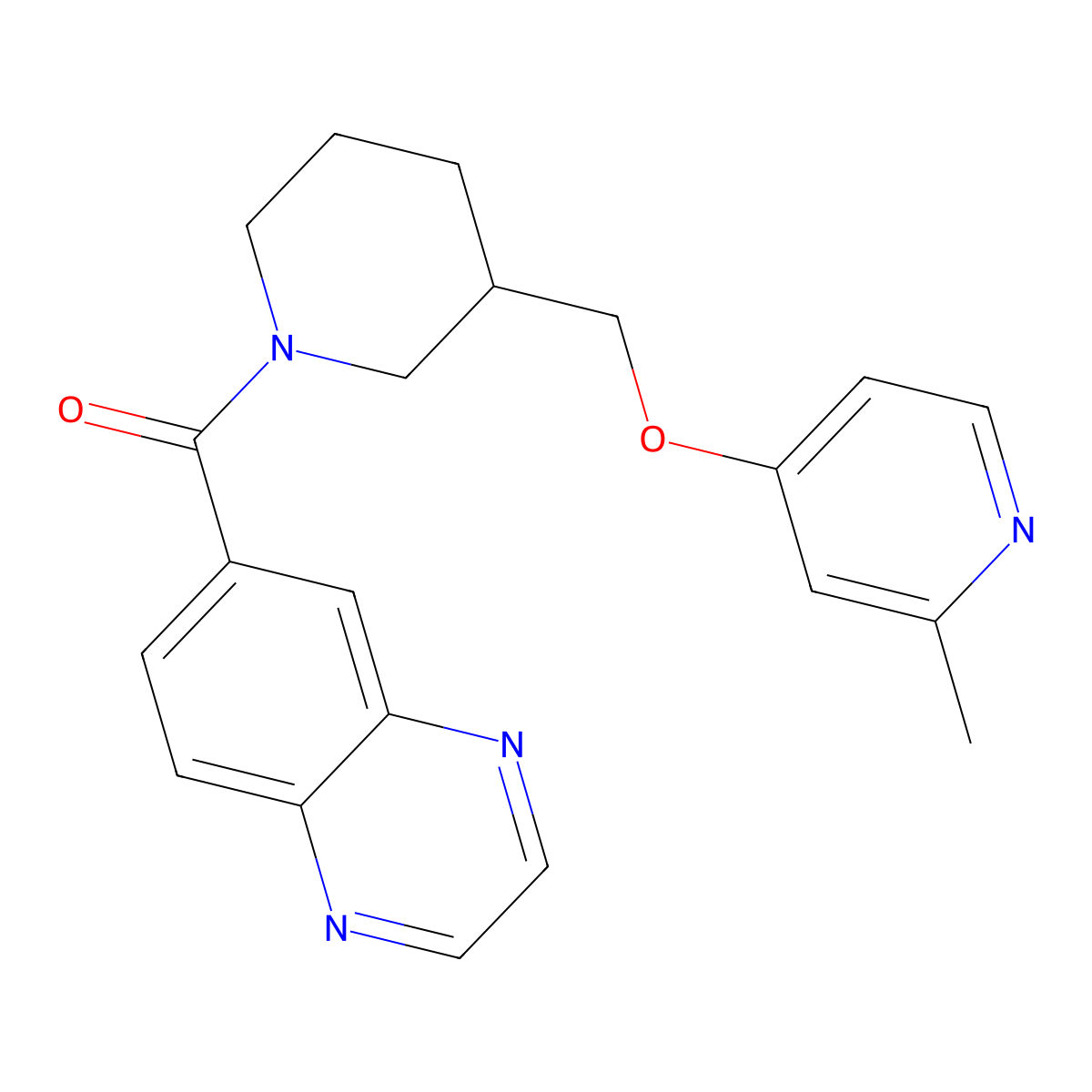 6-(3-{[(2-Methylpyridin-4-yl)oxy]methyl}piperidine-1-carbonyl)quinoxaline molecular structure, CAS 2379949-76-3
