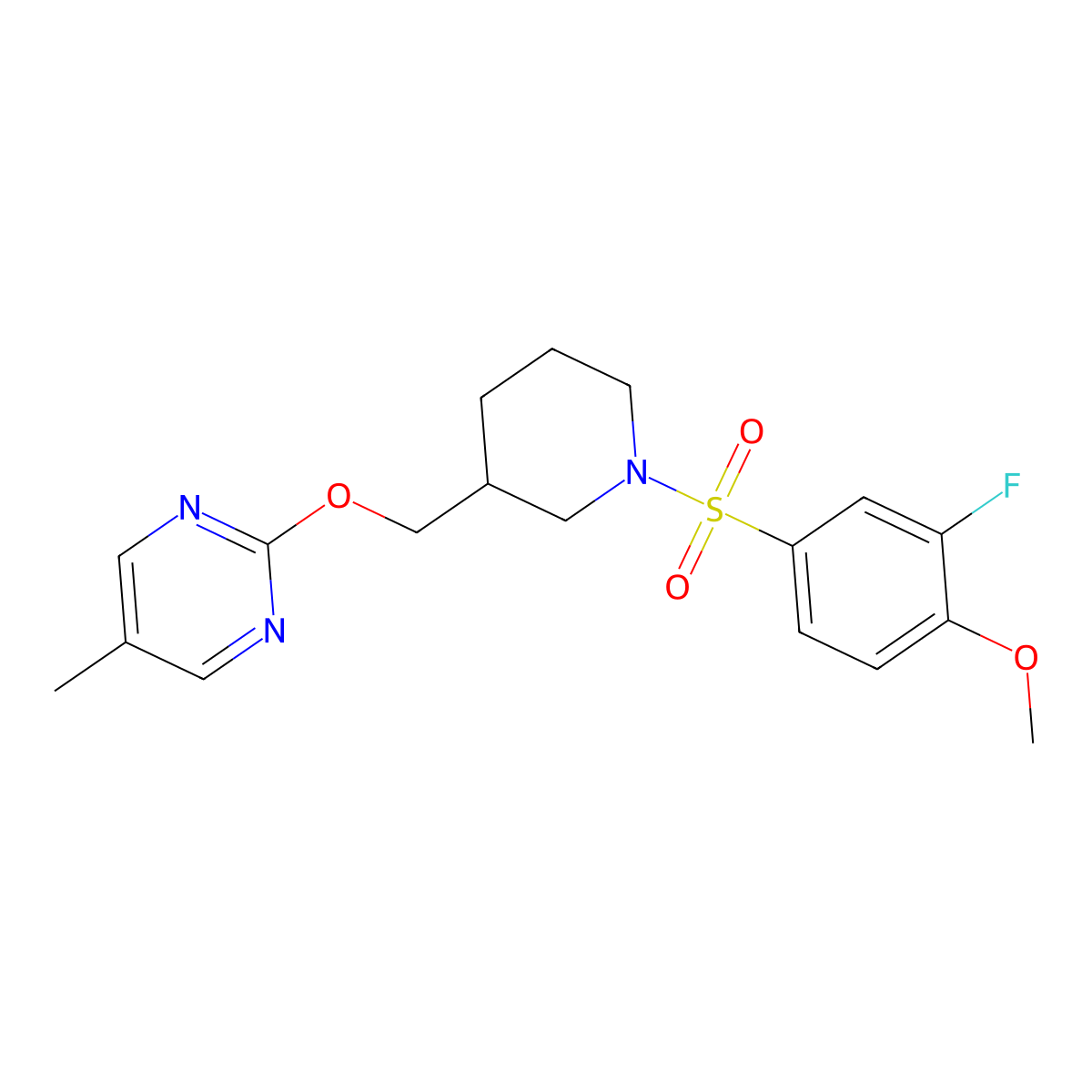 2-{[1-(3-Fluoro-4-methoxybenzenesulfonyl)piperidin-3-yl]methoxy}-5-methylpyrimidine molecular structure, CAS 2379949-85-4