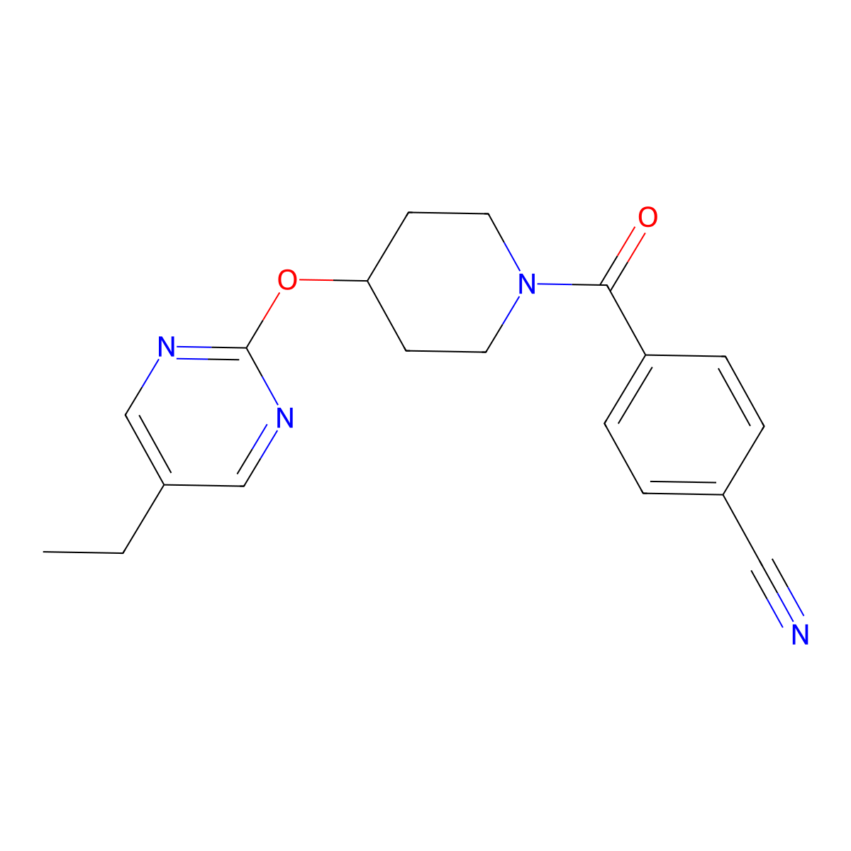 4-{4-[(5-Ethylpyrimidin-2-yl)oxy]piperidine-1-carbonyl}benzonitrile molecular structure, CAS 2379949-90-1