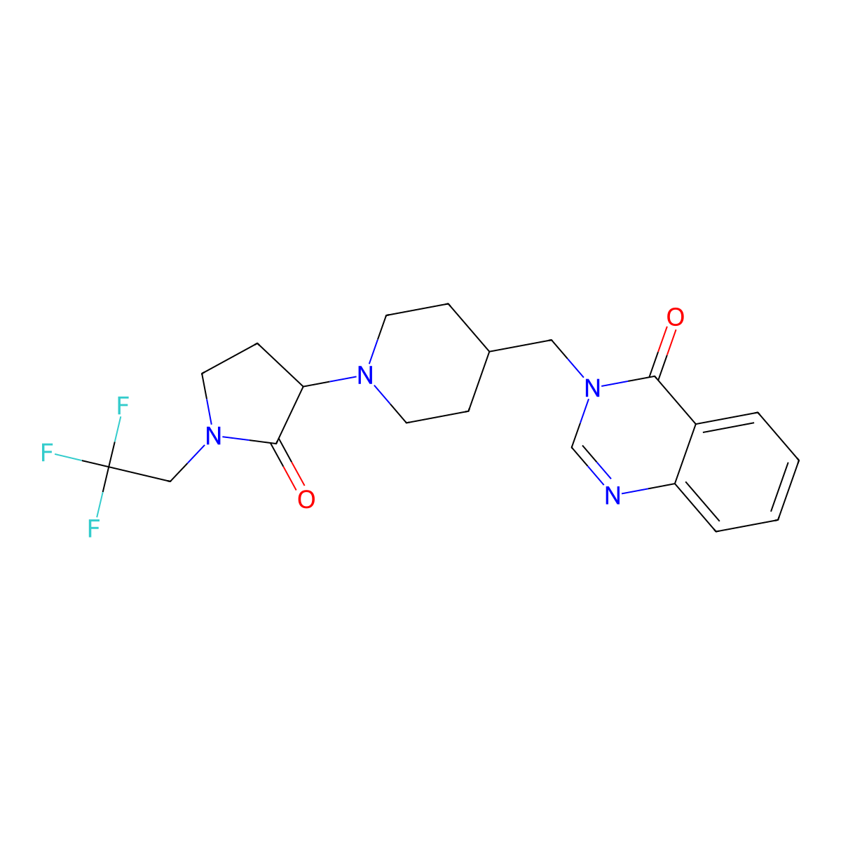 3-({1-[2-Oxo-1-(2,2,2-trifluoroethyl)pyrrolidin-3-yl]piperidin-4-yl}methyl)-3,4-dihydroquinazolin-4-one molecular structure, CAS 2379949-92-3