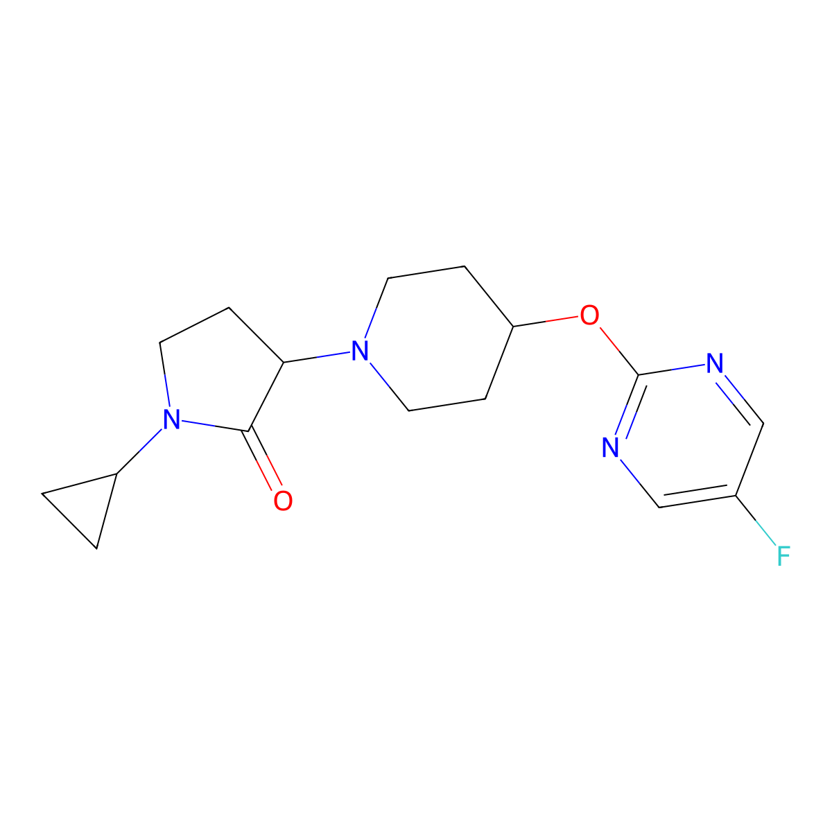 1-Cyclopropyl-3-{4-[(5-fluoropyrimidin-2-yl)oxy]piperidin-1-yl}pyrrolidin-2-one molecular structure, CAS 2379950-01-1