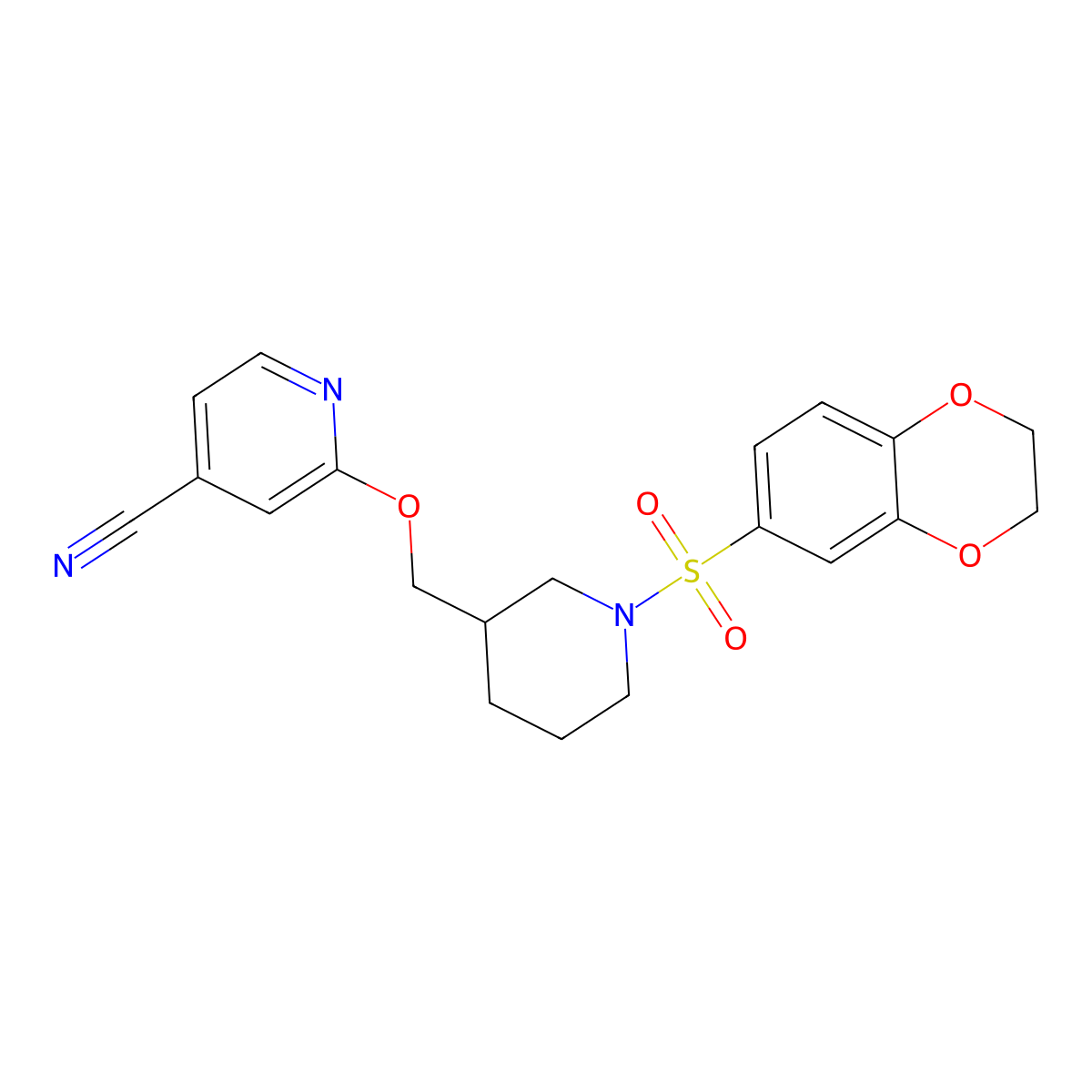 2-{[1-(2,3-Dihydro-1,4-benzodioxine-6-sulfonyl)piperidin-3-yl]methoxy}pyridine-4-carbonitrile molecular structure, CAS 2379950-26-0
