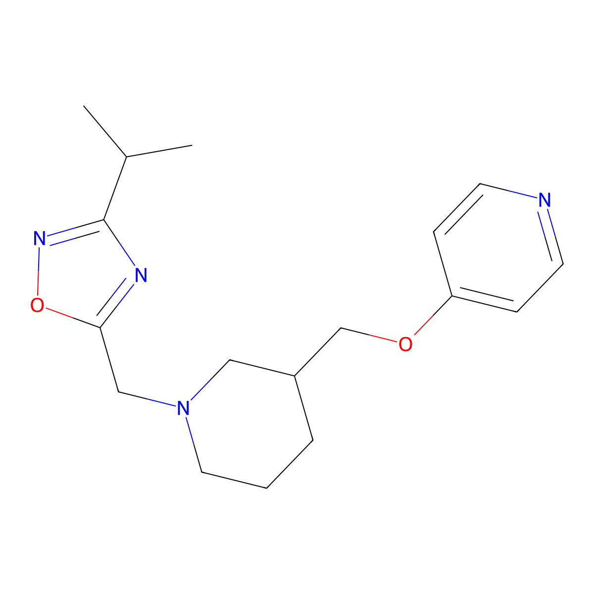 4-[(1-{[3-(Propan-2-yl)-1,2,4-oxadiazol-5-yl]methyl}piperidin-3-yl)methoxy]pyridine molecular structure, CAS 2379950-29-3
