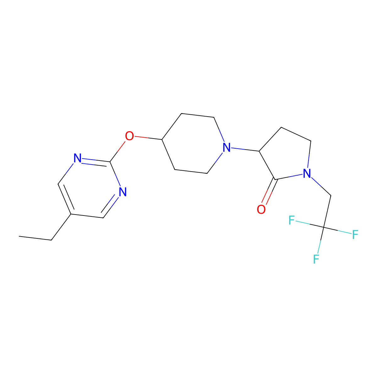 3-{4-[(5-Ethylpyrimidin-2-yl)oxy]piperidin-1-yl}-1-(2,2,2-trifluoroethyl)pyrrolidin-2-one molecular structure, CAS 2379950-30-6