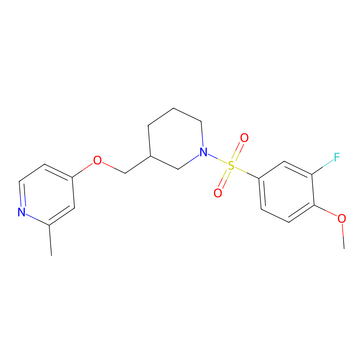 4-{[1-(3-Fluoro-4-methoxybenzenesulfonyl)piperidin-3-yl]methoxy}-2-methylpyridine molecular structure, CAS 2379950-31-7
