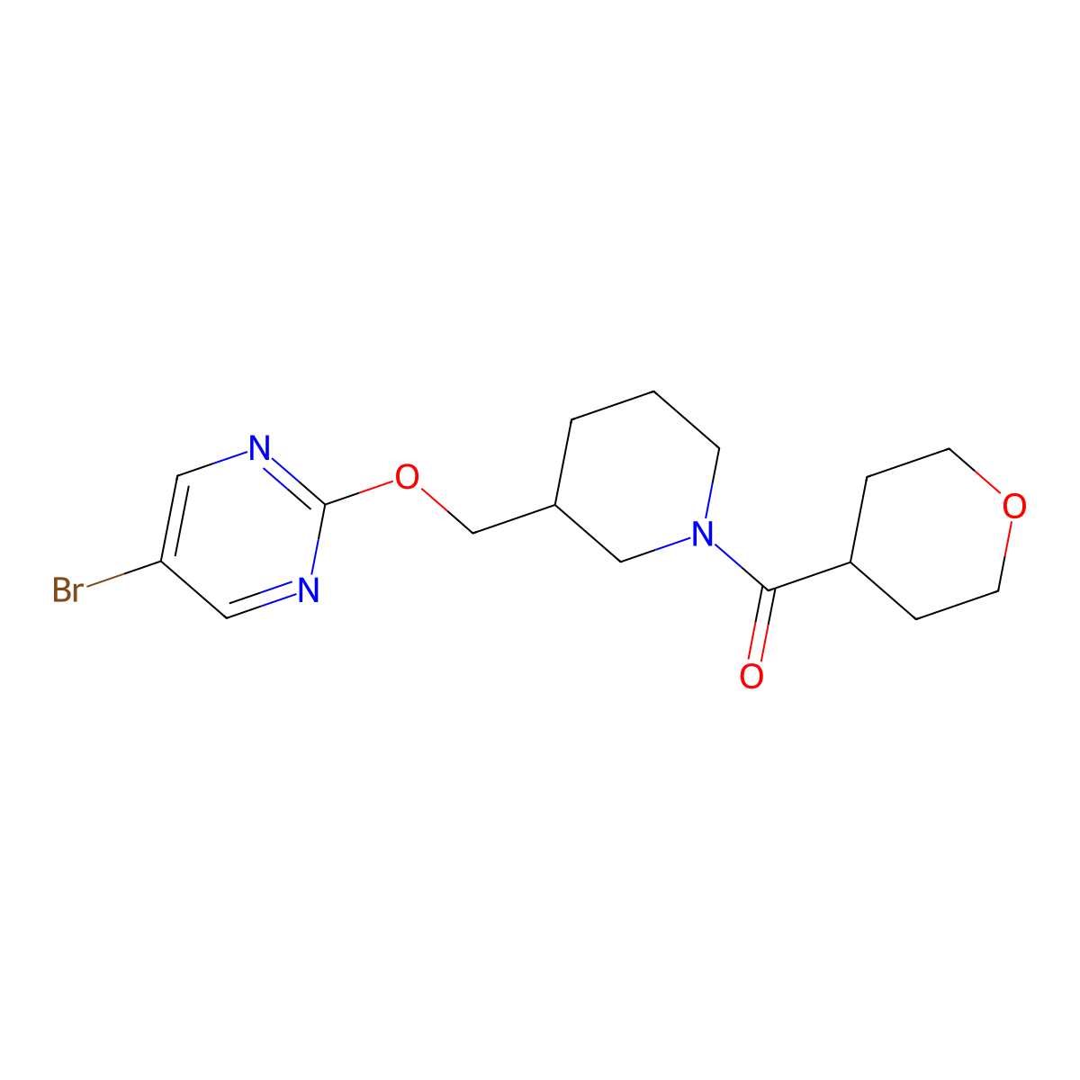 5-Bromo-2-{[1-(oxane-4-carbonyl)piperidin-3-yl]methoxy}pyrimidine molecular structure, CAS 2379950-46-4