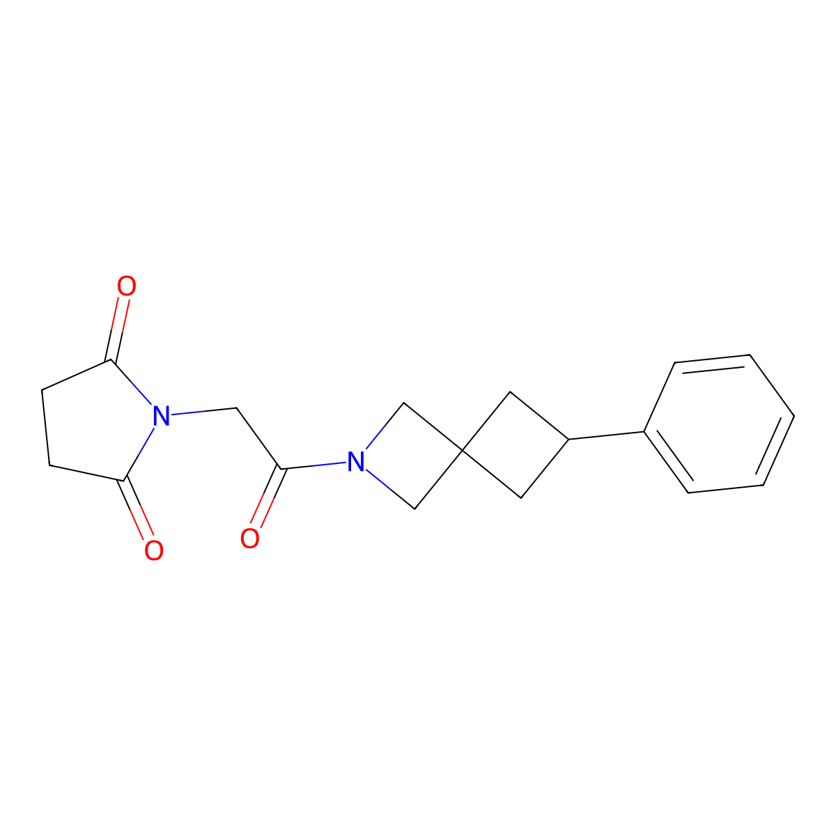 1-(2-Oxo-2-{6-phenyl-2-azaspiro[3.3]heptan-2-yl}ethyl)pyrrolidine-2,5-dione molecular structure, CAS 2379950-67-9