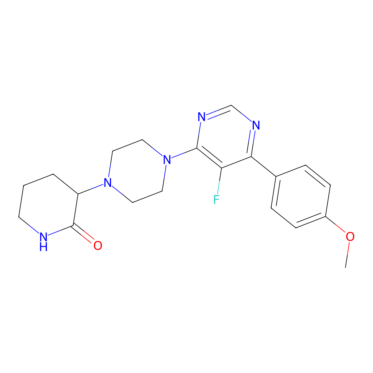 3-{4-[5-Fluoro-6-(4-methoxyphenyl)pyrimidin-4-yl]piperazin-1-yl}piperidin-2-one molecular structure, CAS 2379950-70-4