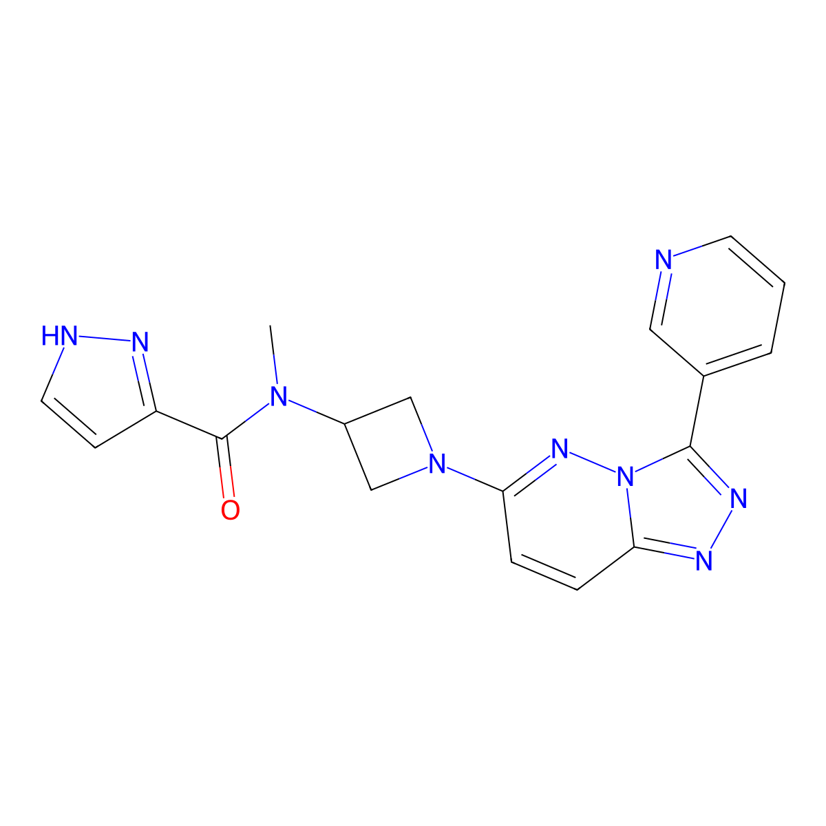 N-Methyl-N-[1-(3-pyridin-3-yl-[1,2,4]triazolo[4,3-b]pyridazin-6-yl)azetidin-3-yl]-1H-pyrazole-5-carboxamide molecular structure, CAS 2379950-78-2