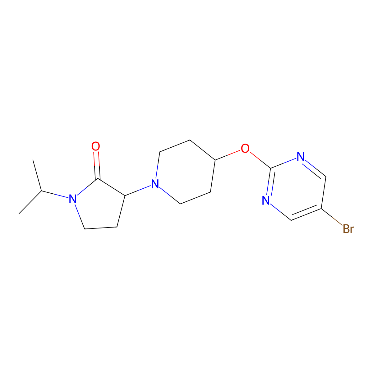 3-{4-[(5-Bromopyrimidin-2-yl)oxy]piperidin-1-yl}-1-(propan-2-yl)pyrrolidin-2-one molecular structure, CAS 2379950-80-6